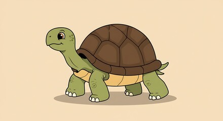 Cute cartoon turtle illustration walking on cream color background vector