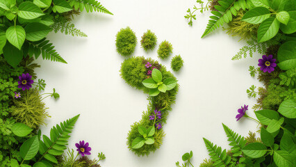 Menschlicher gr&uuml;ner Fu&szlig;abdruck aus Pflanzen und Moos