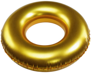 Golden inflatable swim ring shiny pool float luxury water toy circular design metallic finish summer accessory fun and relaxation outdoor pool party essential