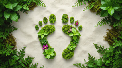 Menschlicher gr&uuml;ner Fu&szlig;abdruck aus Pflanzen und Moos