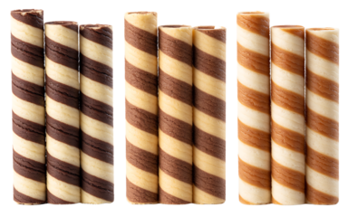 Delicious Sweet Rolled Wafer Cookies With Chocolate And Cream Filling, transparent background