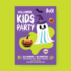 Halloween Boo Kids Event Poster – Scary Ghost, Pumpkin, and Bat Illustration for Editable A4 Trick or Treat Flyer, Brochure, and Leaflet Design