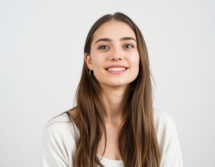 Portrait of a smiling young woman with long brown hair 