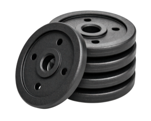 Stack of black weight plates gym equipment metal round fitness strength training isolated on transparency background healthy lifestyle exercise motivation