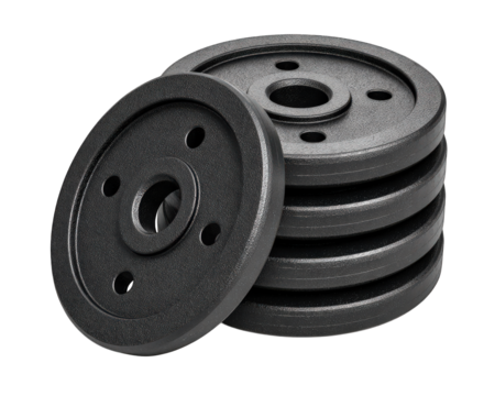 Stack of black weight plates gym equipment metal round fitness strength training isolated on transparency background healthy lifestyle exercise motivation