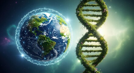 Earths Green DNA Strand Connecting Life and Nature