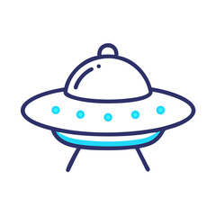 Stylized cartoon UFO featuring blue accents on a white background