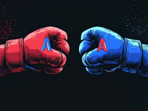 Dynamic Animated Background Featuring Red and Blue Boxing Gloves in Intense Competition