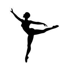 Elegant ballerina silhouette performing attitude pose with outstretched arm on white background © MdGolamRabby