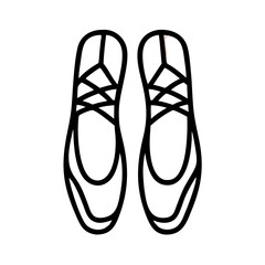 Illustration of two ballet slippers with ribbon detail and a simple outline