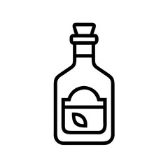 Simple line art illustration of an herbal remedy bottle with a leaf