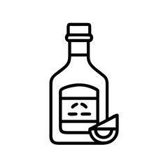Stylized tequila bottle with a wedge of lime, icon style drawing