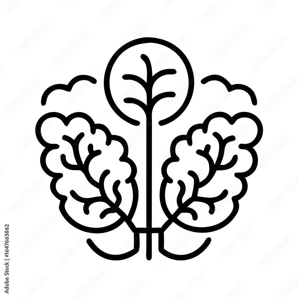 Poster abstract stylized tree with leafy branches in a circular composition design