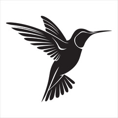 Minimalist Hummingbird Vector Illustration – Black and White Silhouette for Tattoo or Logo
