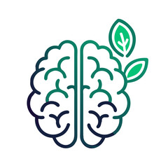 Brain with leaf symbol represents creative ideas and growth of knowledge