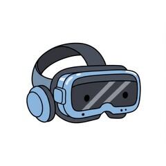 Light Blue Pixel Art VR Headset with Gray Headphones