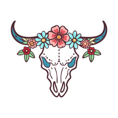 Floral Bull Skull Design with Boho and Bohemian Artistic Style Elements