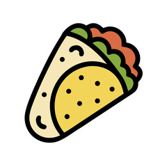 Cartoon illustration of a delicious looking wrap filled with healthy ingredients