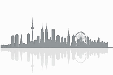 Naklejka premium Modern City Skyline with Reflection – Minimalist Urban Landscape Vector