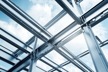 Engineer structural management Concept. Structural steel beams against a blue sky create an industrial pattern.