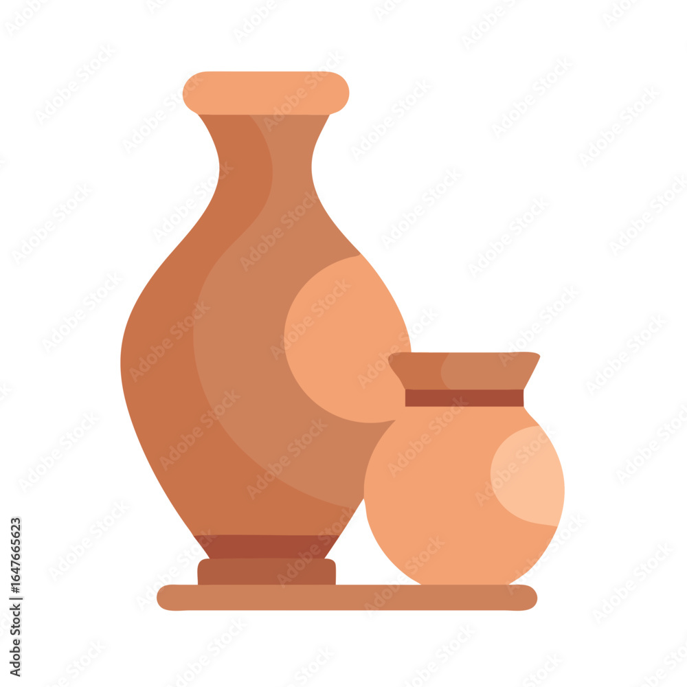 Poster two earthen pots a large vase and smaller container side by side