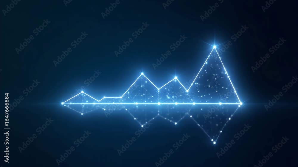 Poster abstract glowing blue growth chart with low polygon particle triangle style wireframe light connecti