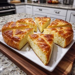 Tyropita cheese pie, crisp outside, soft feta filling inside, served fresh from the oven.