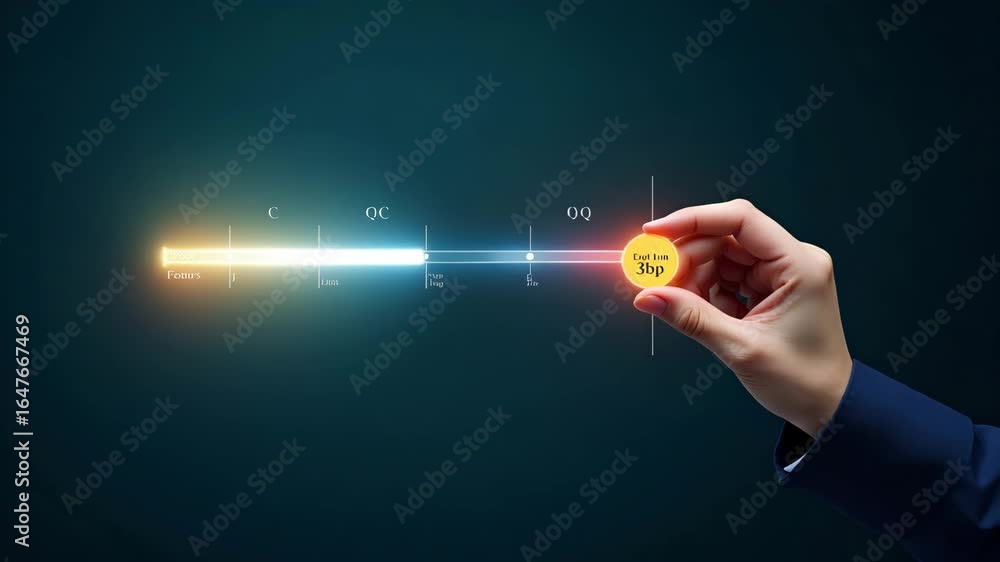 Poster hand adjusting holographic quality level slider from poor to excellent with qc qa symbols for qualit