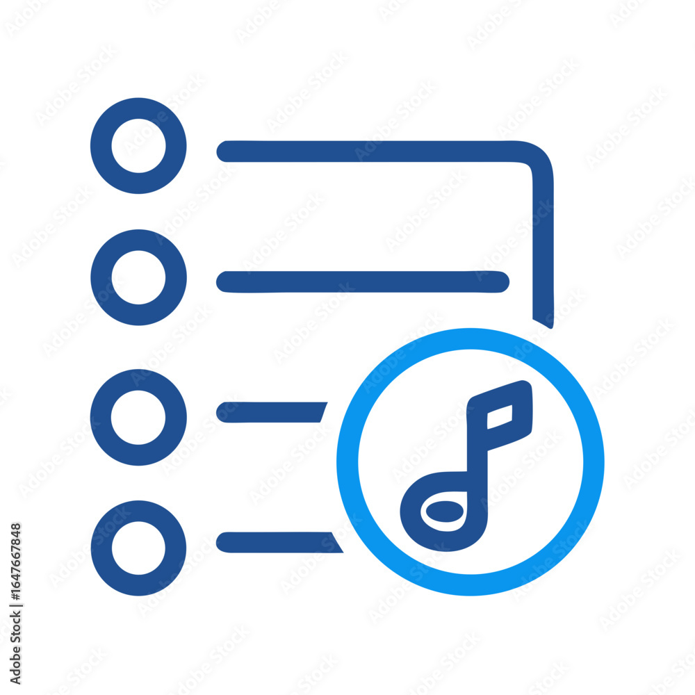 Poster music playlist with rounded elements in a blue color scheme, isolated
