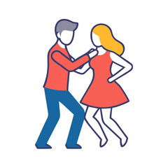 Illustration of a couple in dance pose, man in red shirt
