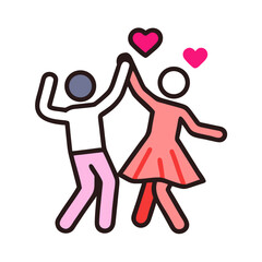Joyful couple celebrating love together with hearts, simple icon vector illustration