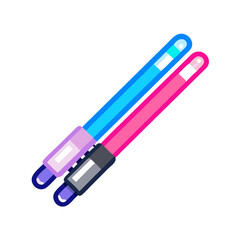 Two colorful electric toothbrushes, one blue and one pink, on a white background