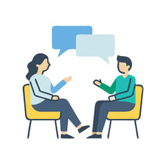 Illustration of two people sitting in chairs and talking to each other