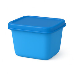 3D Plastic Container Icon with Lid, Blue, on White Background