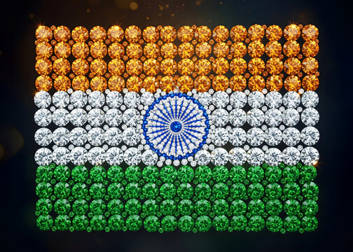 Indian national flag created with diamonds reflecting artistic harmony and structure