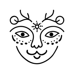 Stylized face with abstract elements, evoking a mystical or tribal aesthetic