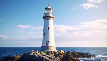 Naklejka premium Coastal Lighthouse with Sunny Day.
