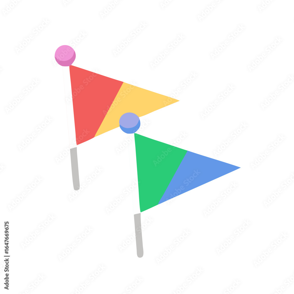 Aufkleber two vibrant triangular flags with distinct color schemes against a white background