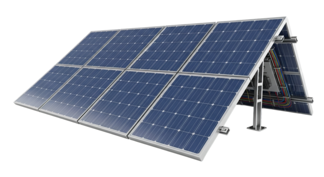 A modern solar panel system showcasing a sleek design and blue photovoltaic cells.