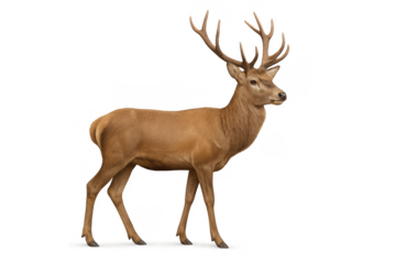 Majestic red deer buck walking on transparent background