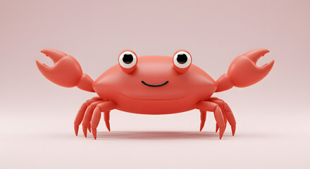 Adorable 3D Render of a Happy Cartoon Crab A Delightful Seaside Creature