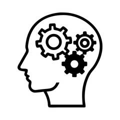 Silhouette of human head with gears inside, symbolizing thinking process and innovation