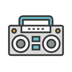 Icon illustration of a classic boombox with handle and colorful details