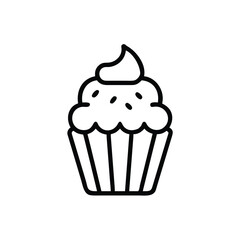 Ine drawing outline cupcake with frosting sprinkles icon food dessert