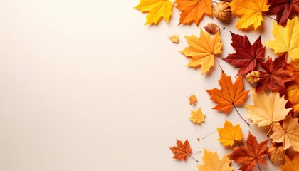 Captivating autumn leaves falling in nature scenic background artistic photography warm color palette close-up perspective