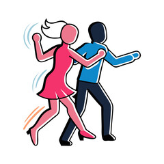 Dancing Duo, stylized vector illustration of a couple in energetic motion