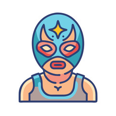 Colorful depiction of a luchador wrestler wearing a traditional mask illustration