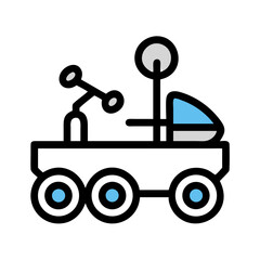 Space exploration rover vehicle with antenna, wheels and solar panel