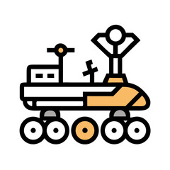 Detailed flat vector icon illustration of a Mars rover exploration vehicle