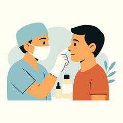 Healthcare Scene Doctor Administering Nasal Spray to Patient in Medical Setting Illustration